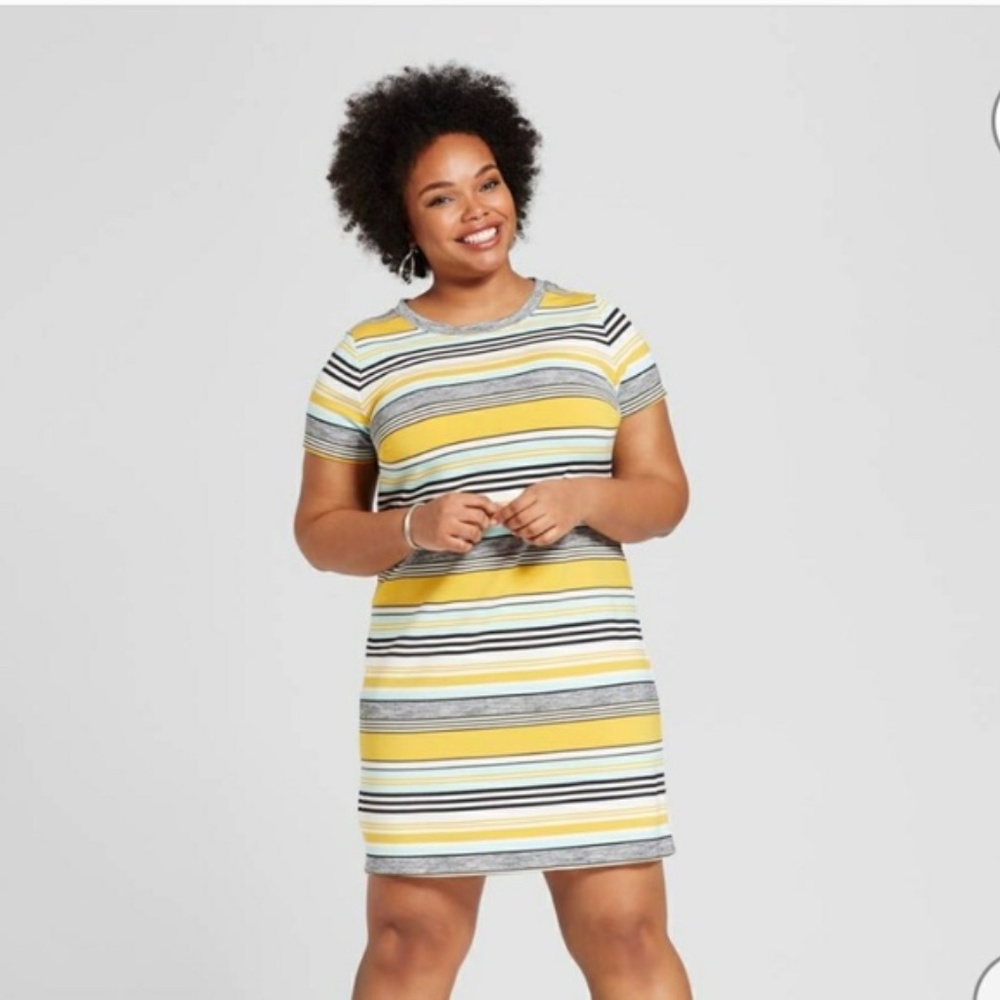 Ava & Viv Yellow Mint Stripe T-shirt Tee Shirt Short Sleeve Dress Size 1X